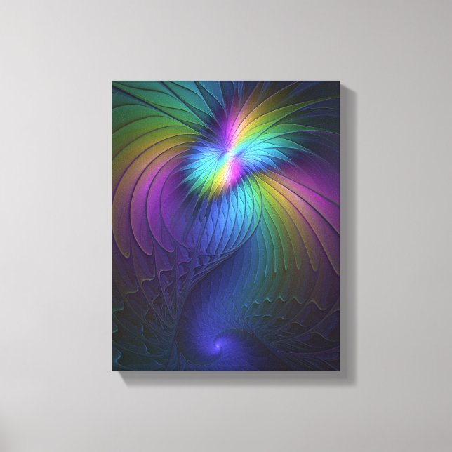Farbenfroh mit blauem, modernem Abstraktem Fraktal Leinwanddruck (Vorderseite)