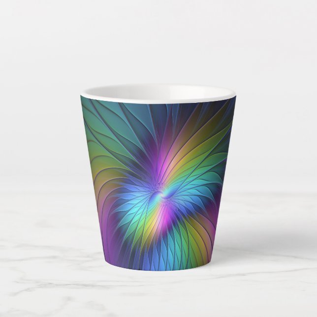 Farbenfroh mit blauem, modernem Abstraktem Fraktal Milchtasse (Vorderseite)