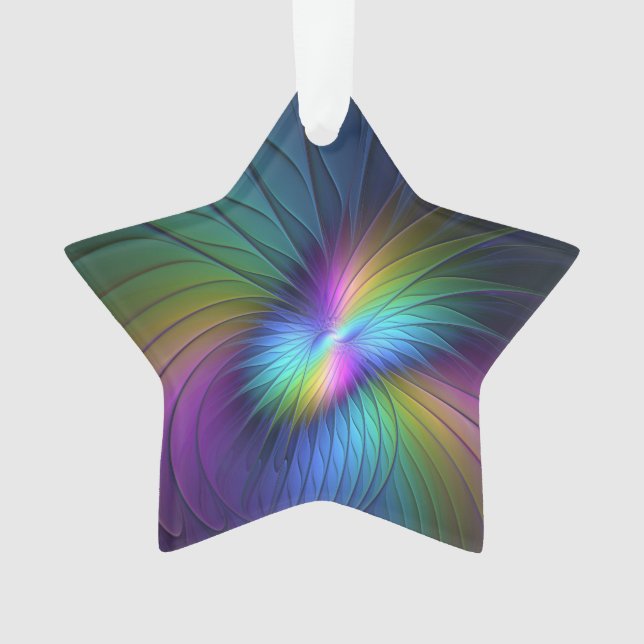 Farbenfroh mit blauem, modernem Abstraktem Fraktal Ornament (Vorderseite)