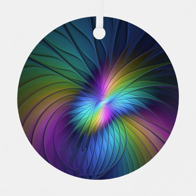 Farbenfroh mit blauem, modernem Abstraktem Fraktal Ornament Aus Metall (Vorderseite)