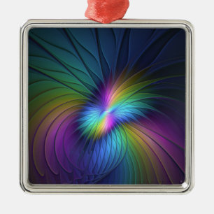Farbenfroh mit blauem, modernem Abstraktem Fraktal Ornament Aus Metall
