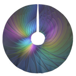 Farbenfroh mit blauem, modernem Abstraktem Fraktal Polyester Weihnachtsbaumdecke