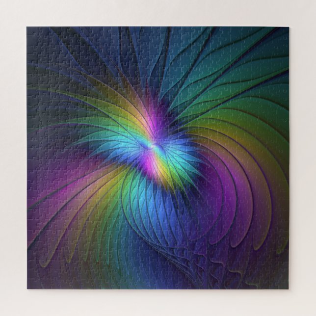 Farbenfroh mit blauem, modernem Abstraktem Fraktal Puzzle (Vertikal)