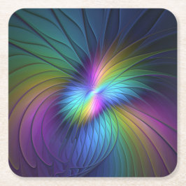 Farbenfroh mit blauem, modernem Abstraktem Fraktal Rechteckiger Pappuntersetzer