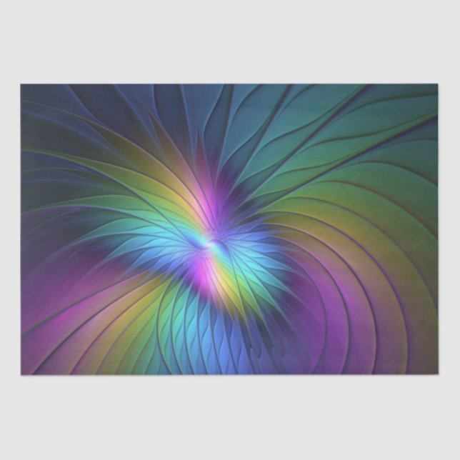 Farbenfroh mit blauem, modernem Abstraktem Fraktal Seidenpapier (Vorderseite)