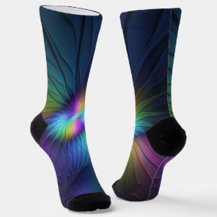 Farbenfroh mit blauem, modernem Abstraktem Fraktal Socken