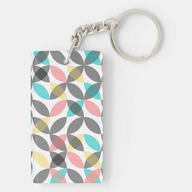 Farbenfroh, modern, fröhlich kreisförmig geometris schlüsselanhänger (Rückseite)