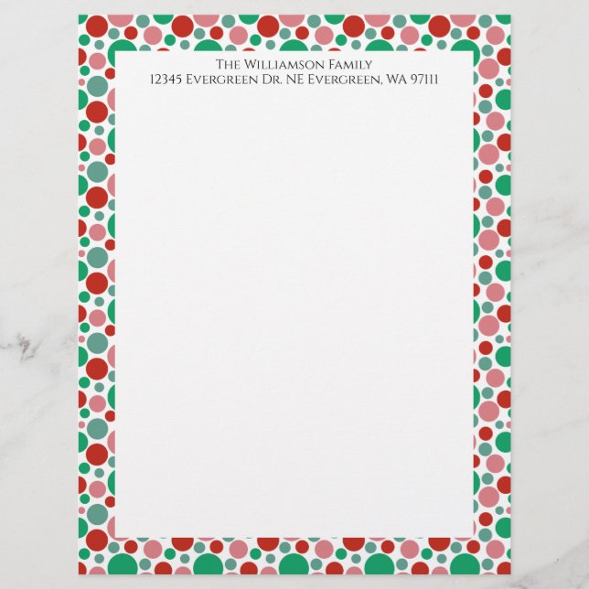 Farbenfroh, moderner Polka Dot Green Red Pink Briefbogen (Vorderseite)