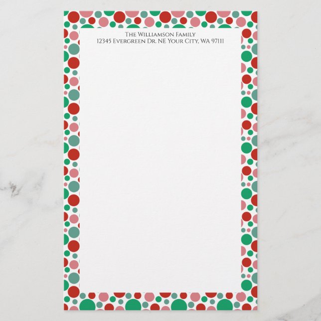 Farbenfroh, moderner Polka Dot Green Red Pink Briefpapier (Vorderseite)