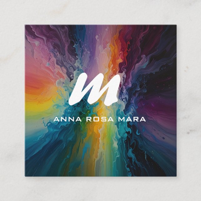 *~* Farbenfroh Modernes Abstraktes Fett AP93 QR Quadratische Visitenkarte (Vorderseite)