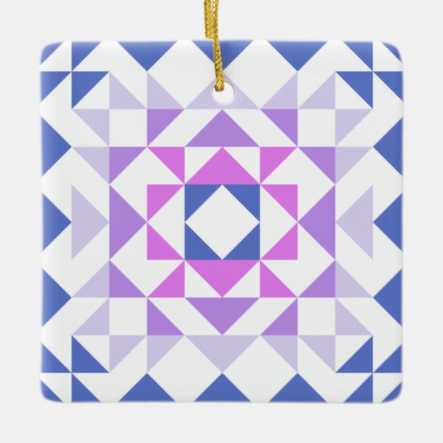 Farbenfroh Modernes Quilblock Geometrisches Blau L Keramikornament (Vorderseite)