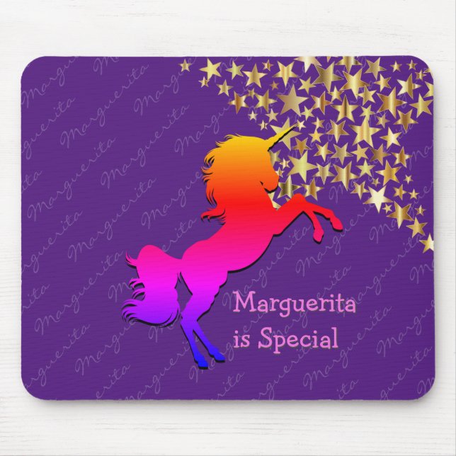 Farbenfroh, niedlich UNICORN Personalisiert LILA Mousepad (Vorne)