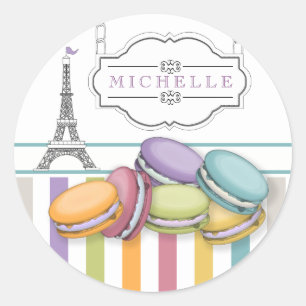 Farbenfroh Paris Macaron Eiffel Tower Monogram Runder Aufkleber