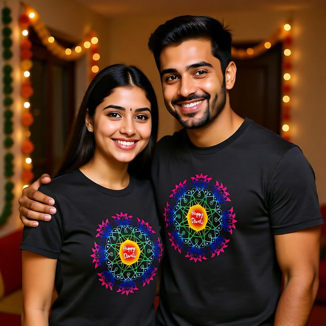 Farbenfroh Rangoli mit Happy Diwali T - Shirt (Colorful Rangoli with Happy Diwali T-Shirt)