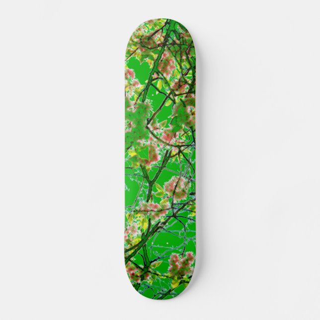 Farbenfroh rosa grün abstraktes Blumendesign Skateboard (Vorderseite)