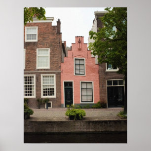Farbenfroh rosa holländisches Canal House Leiden N Poster