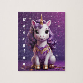 Farbenfroh rosa lila Einhorn personalisiert Puzzle