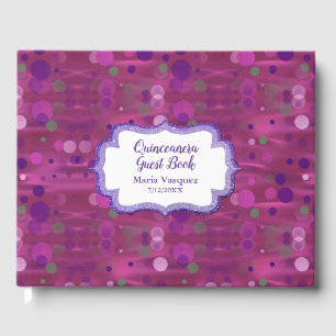Farbenfroh rosa und Lila Confetti Quinceañera Gästebuch