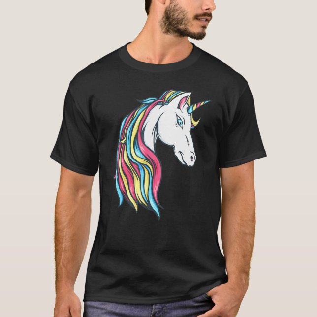 Farbenfroh schöner Regenbogen Einhornkopf Flownbah T-Shirt (Vorderseite)