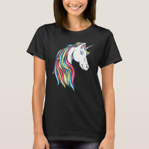Farbenfroh schöner Regenbogen Einhornkopf Flownbah T-Shirt