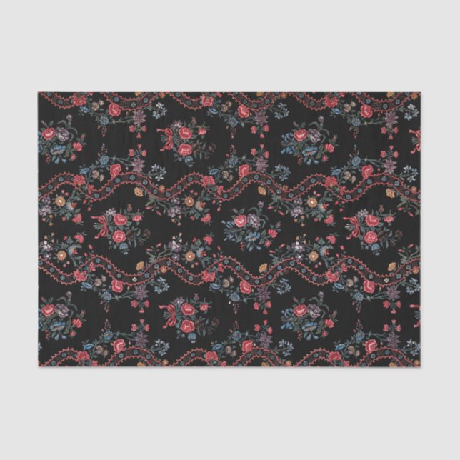 Farbenfroh Schwarzer Boho Floral Seidenpapier (Vorderseite)