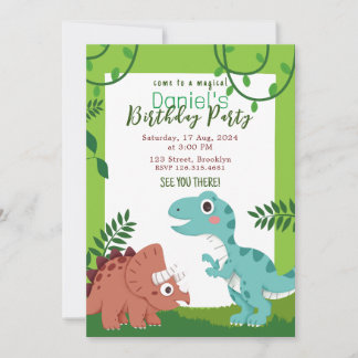 Farbenfroh spielerisch Childish Dinosaurier Geburt Einladung
