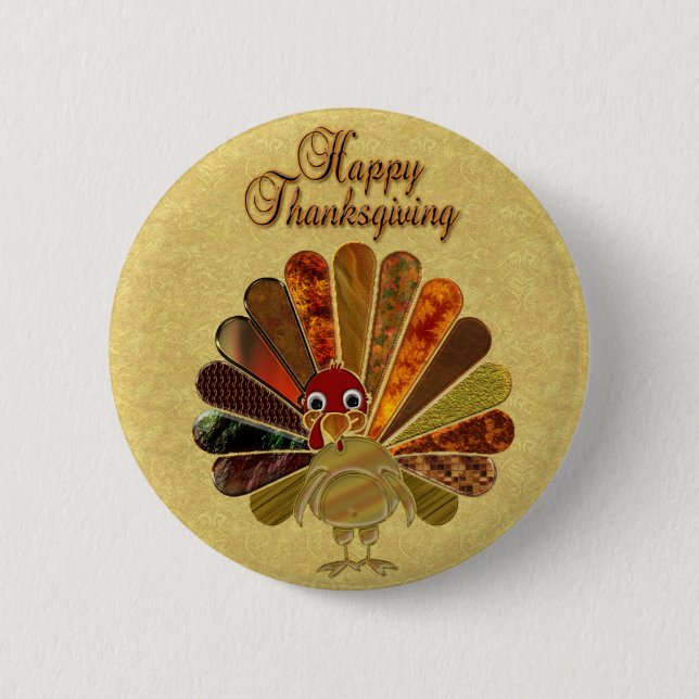 Farbenfroh Thanksgiving Türkei Button (Vorderseite)