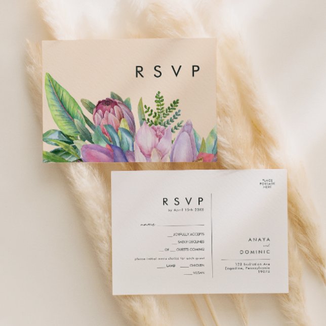 farbenfroh tropisch | Peach Menu Choice RSVP Card Postkarte (Von Creator hochgeladen)