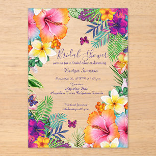 Farbenfroh tropisches hawaiianisches Brautparty Acryleinladungen