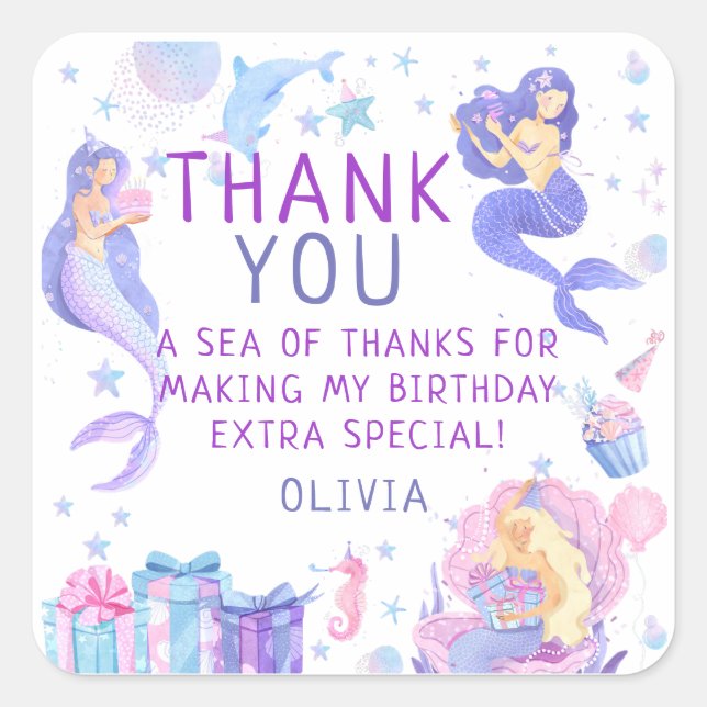 Farbenfroh unsere kleine Meerjungfrau das ganze Ja Quadratischer Aufkleber (Vorderseite)