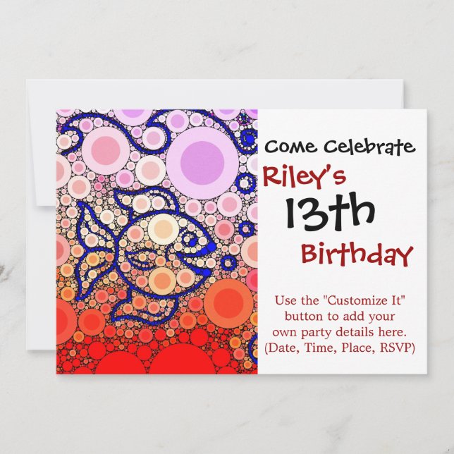 Farbenfroh unter dem Meer Blubbly Fish schwimmende Einladung (Vorderseite)