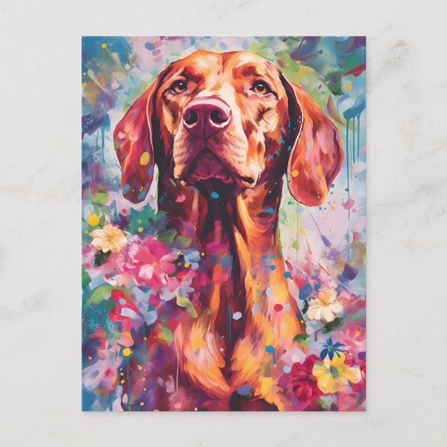 farbenfroh Vizsla Postkarte (Vorderseite)