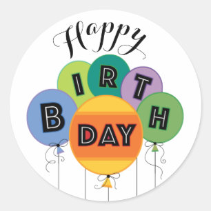 Farbenfroh zum Geburtstag Balloons Classic Round S Runder Aufkleber