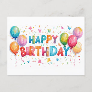 Farbenfroh zum Geburtstag Confetti und Balloons Postkarte