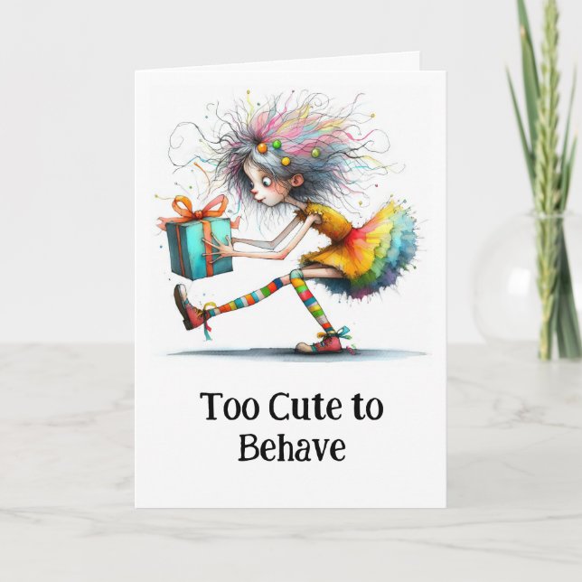 * Farbenfrohe 1 Whimsical Christmas Girl Gift AP97 Dankeskarte (Vorderseite)