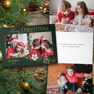 Farbenfrohe 2-Foto Frohe Weihnachten Poinsettien Dreifach Gefaltete Urlaubskarte