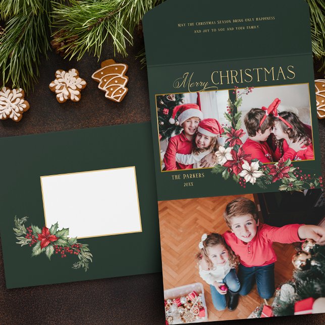 Farbenfrohe 2-Foto Frohe Weihnachtsfeier Poinsetti All In One Einladung (Von Creator hochgeladen)