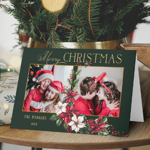 Farbenfrohe 2-Foto Frohe Weihnachtsfeier Poinsetti Feiertagskarte