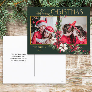 Farbenfrohe 2-Foto Frohe Weihnachtsfeier Poinsetti Feiertagspostkarte