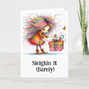 * Farbenfrohe 2 Whimsical Christmas Girl Gift AP97 Dankeskarte