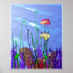 Farbenfrohe 3D Angelfish Poster