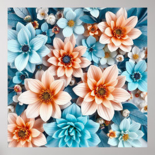 Farbenfrohe 3D-Blumen Poster