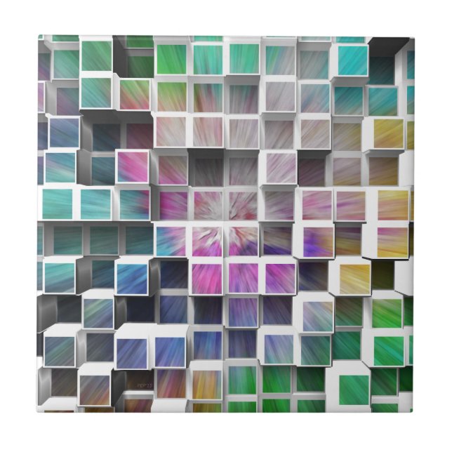 Farbenfrohe 3D-Kuben 1 Fliese (Vorderseite)