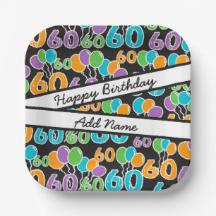 Farbenfrohe 60. Geburtstag Personalisierter Name Pappteller