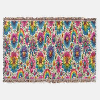 Farbenfrohe 60er Flower Power Botanik Decke
