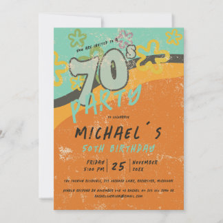 farbenfrohe 70er Vintage Party Einladung