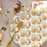 Farbenfrohe 80. Geburtstag Blumengoldnummer 80 Par Pappteller<br><div class="desc">80. Geburtstagsfeier Teller mit farbenfrohen Mustern der Goldnummer 80 mit hübschen Blume dekoriert. Feminines und elegantes Design mit floralen Aquarellbildern in Rosa-Gelb-Orange und lila. Ideal für die 80. Geburtstagsfeier,  das Frühlings- oder Sommergeburtstag Lunch,  das Garden Tee Party etc.</div>