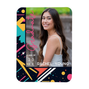 Farbenfrohe 80er Jahre Retro Navy & Pink Abschluss Magnet