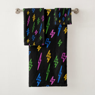 Farbenfrohe 80er Jahre Retro Neon Blitze Muster Badhandtuch Set