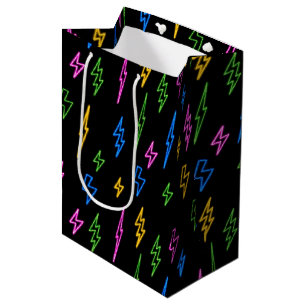 Farbenfrohe 80er Jahre Retro Neon Blitze Muster Mittlere Geschenktüte